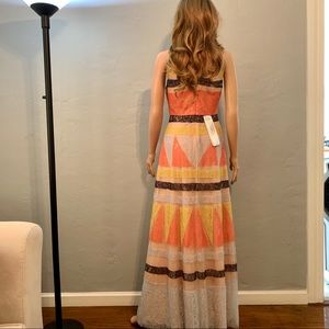BCBGmaxazria Colorblocked Lace Maxi Dress